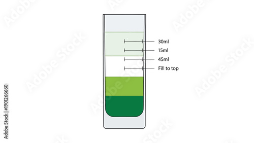 Layered Cocktail Recipe Diagram and Measurement Guide. Green Drink Volumetric Illustration for Bar, Mixology, and Liquid Ratios.