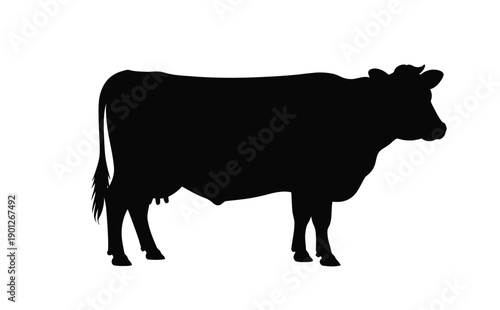 A clear black silhouette of a domestic cow standing in profile, representing farm animals and agriculture.