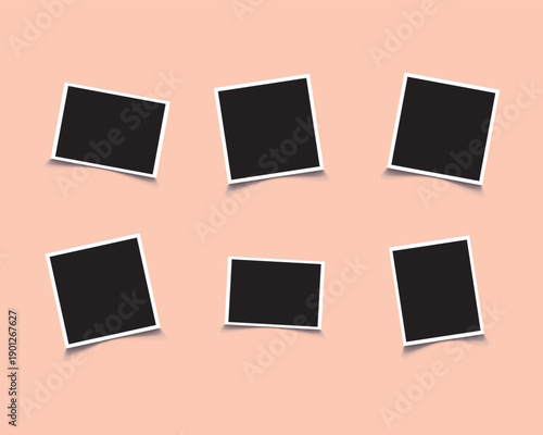 Set of Realistic photo frames with shadow vector effect isolated design. photo frame fixed with adhesive tape on a light peach background. Polaroid photo frame set.