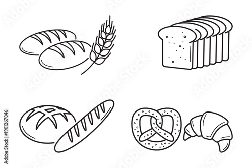 Assorted Bakery Bread Loaf and Croissant Vector Set 
