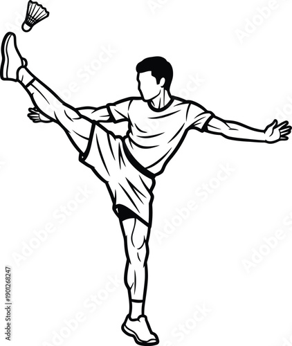 Jianzi Shuttlecock Kicking Player Black and White Vector 