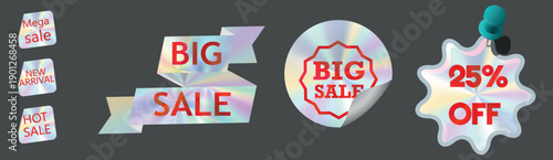 Holographic stickers. Trendy sticker pack with vinyl plastic wrap overlay.