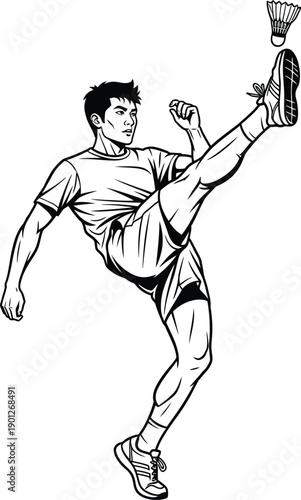 Jianzi Shuttlecock Kicking Player Black and White Vector 