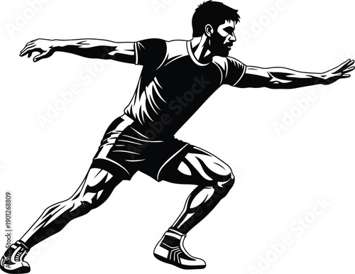 Kabaddi Raid Player Black and White Sports Vector 