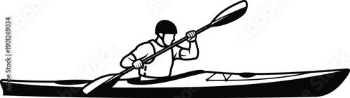 Kayaking Sport Player Black and White Vector Illustration 