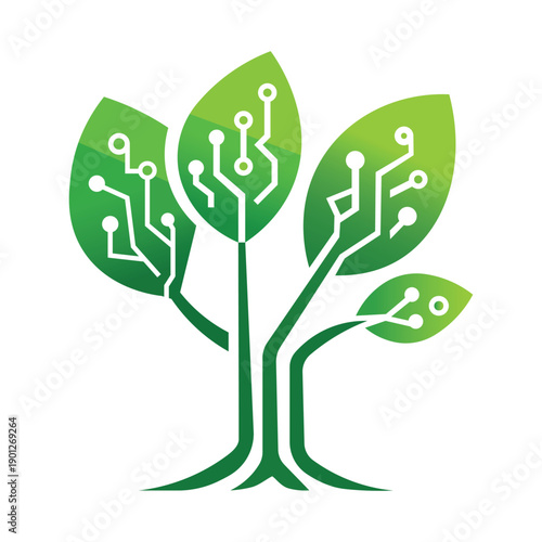  Green Technology Tree Eco Environment Friendly Digital Circuit Board Leaves Vector Illustration
