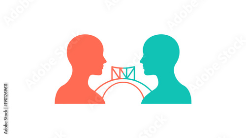 Communication Bridge Connecting Two People Silhouettes. Dialogue, Relationship, Mediation, and Partnership Concept Icon.