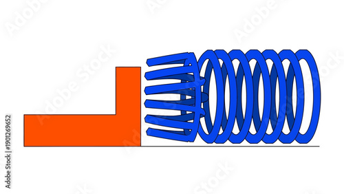 Compressed Helical Spring Illustration: Mechanical Force, Potential Energy, Stress, and Physics Compression Diagram.
