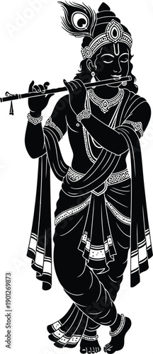 krishna silhouette vector style design black color . white color background Vector illustration 