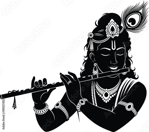 krishna silhouette vector style design black color . white color background Vector illustration 