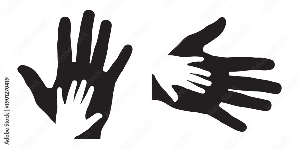 Fototapeta premium Parent and Child Holding Hands Silhouette Vector 