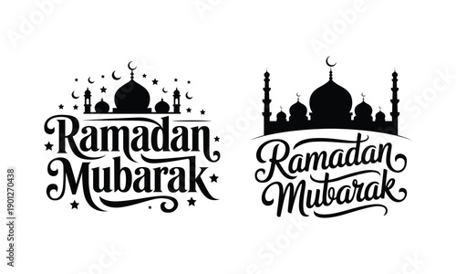 Ramadan Mubarak Greeting Cards with Mosque Silhouettes