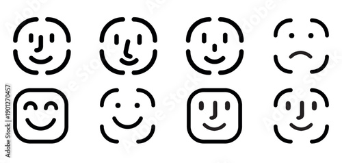 facial recognition icon set. Face id icon flat stock illustrations set.