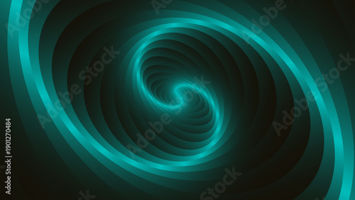 Vector Mysterious swirling tunnel, a mesmerizing turquoise vortex.  Abstract dynamic shape with light. A captivating optical illusion that plays with depth and perspective. 