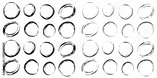 A collection of hand drawn circular scribbles arranged in a grid pattern