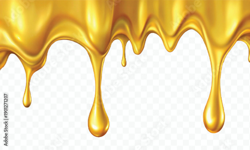 realistic 3d liquid gold dripping down in different style isolated on transparent background