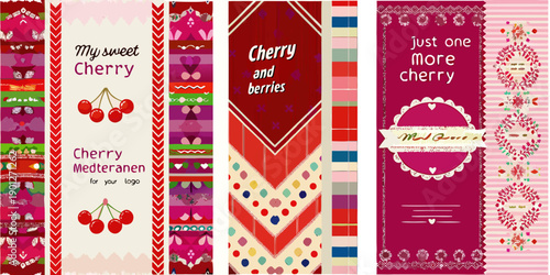 Colorful bookmarks featuring cherry illustrations and playful typographic designs