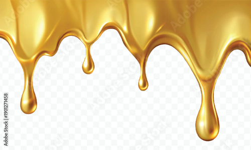 realistic 3d liquid gold dripping down in different style isolated on transparent background