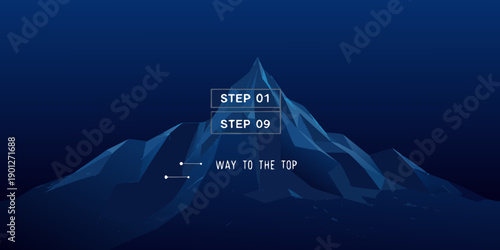 Abstract mountain landscape with step indicators and a path to the summit