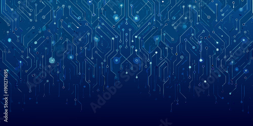 Abstract digital circuit board background with glowing lines and connections