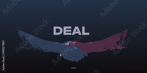 Abstract depiction of a handshake with the word deal prominently displayed