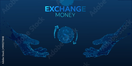 Digital hands exchanging money a futuristic concept of financial transactions