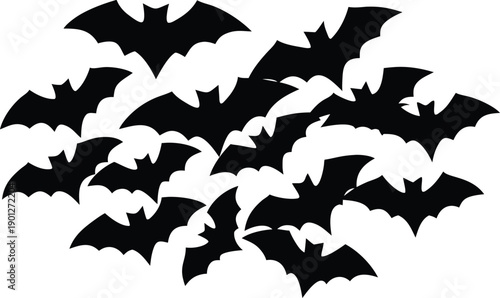 Bat swarm silhouette vector art illustration and minimal black and white design