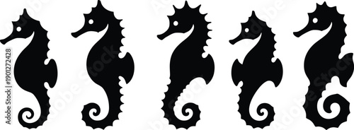 Silhouette style seahorse icon set minimal vector art illustration on a white background
