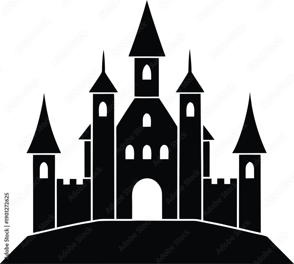 Obraz premium Castle silhouette vector art illustration and minimal black and white design