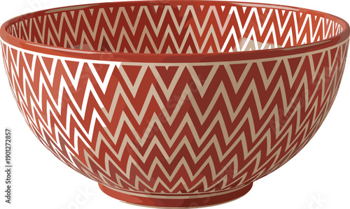 Red Ceramic Bowl with Tribal Zigzag Pattern Design