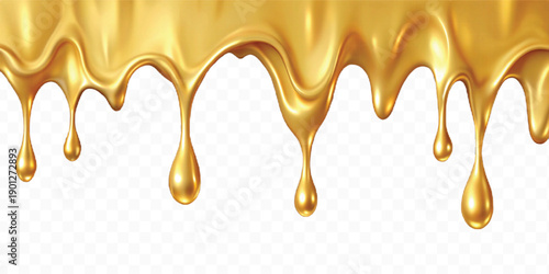 realistic 3d liquid gold dripping down in different style isolated on transparent background
