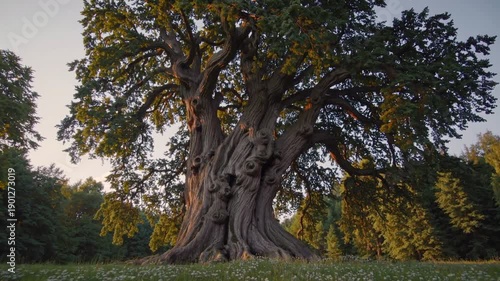 Wallpaper Mural Ancient Oak's Grandeur: A majestic, aged oak tree stands tall, its gnarled trunk and expansive canopy a testament to centuries of resilience and natural beauty. Torontodigital.ca