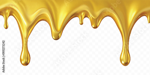 realistic 3d liquid gold dripping down in different style isolated on transparent background