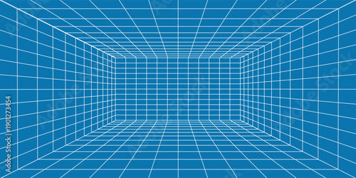 3D Wireframe grid room - Vector illustration
