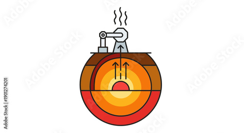 Geothermal Energy Power Generation Diagram. Renewable Heat Extraction Technology from Earth's Core Structure. Vector Illustration.