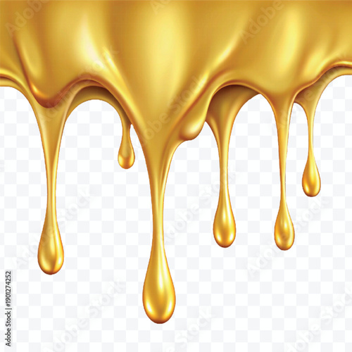 realistic 3d liquid gold dripping down in different style isolated on transparent background