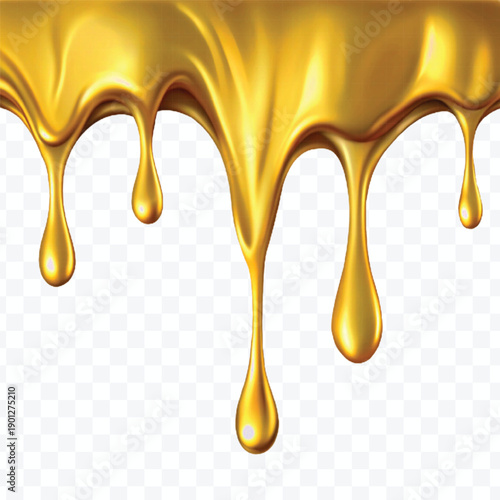 realistic 3d liquid gold dripping down in different style isolated on transparent background
