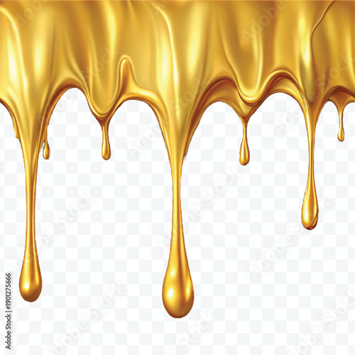 realistic 3d liquid gold dripping down in different style isolated on transparent background