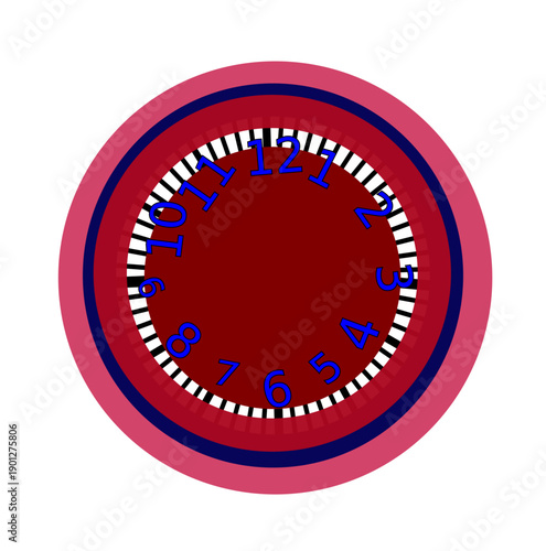 Abstract Red Wall Clock Illustration with Blue Numbers