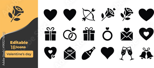 Valentine's day set with rose heart gift ring champagne bells