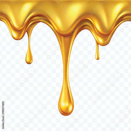 realistic 3d liquid gold dripping down in different style isolated on transparent background