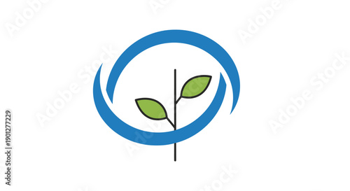 Plant Sprout and Blue Circle Icon. Ecology, growth, and sustainability logo vector illustration for environmental protection and organic concepts.