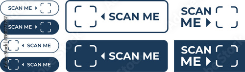Scan qr code icon set. Scan me frame. Blue png buttons on transparent background. Vector illustration