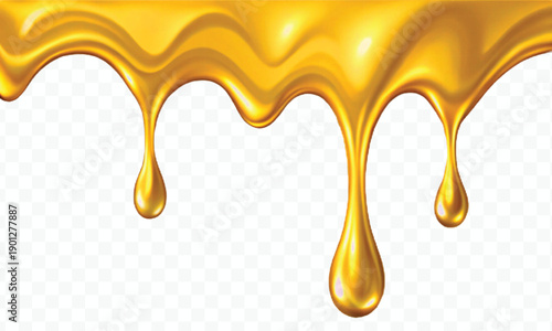 realistic 3d liquid gold dripping down in different style isolated on transparent background