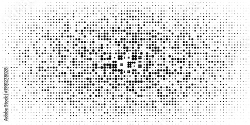 Grunge halftone gradient background. Faded grit noise texture. White and black sand wallpaper. Retro pixelated backdrop.vector