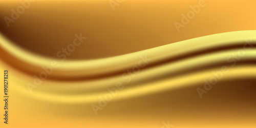Golden silk fabric background. Vector realistic illustration of yellow satin cloth with smooth shiny texture, luxury soft textile material with wavy surface, curtain with abstract folds, liquid paint