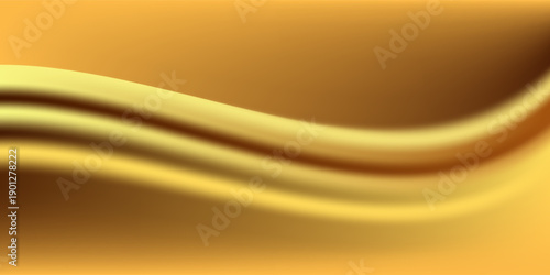 Golden silk fabric background. Vector realistic illustration of yellow satin cloth with smooth shiny texture, luxury soft textile material with wavy surface, curtain with abstract folds, liquid paint