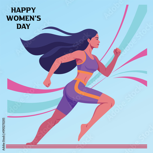 Empowered woman running with determination on Women's Day