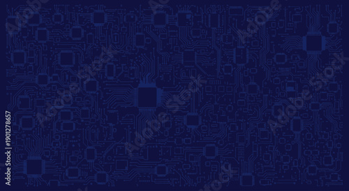 Abstract electronic circuit board pattern in dark blue, representing technology and data flow