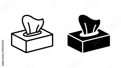 A minimalist vector graphic illustration of two tissue box designs in black and white